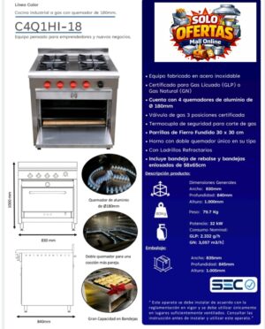 cocina 4 platos con horno industrial certificada 58x65 Cocina con horno 4 platos inoxidable 58x65 certificada gas natural gas licuado