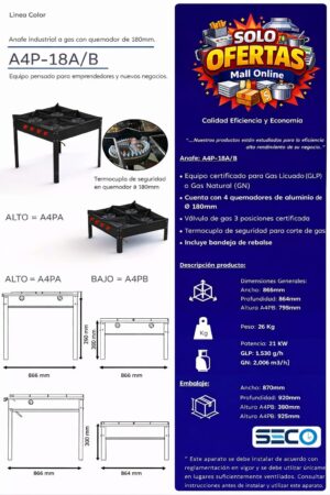 cocina 4 platos pintada certificada Anafe Pintada 4 quemadores