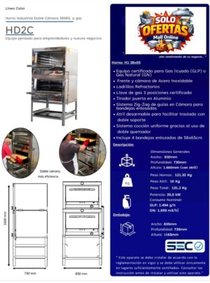 horno 2 camaras 58x65 certificado Horno 2 camaras 58x65 Certificado Gas Natural Gas Licuado