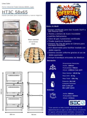 horno 3 camaras 58x65 certificado Horno 3 camaras 58x65 Certificado Gas Natural Gas Licuado