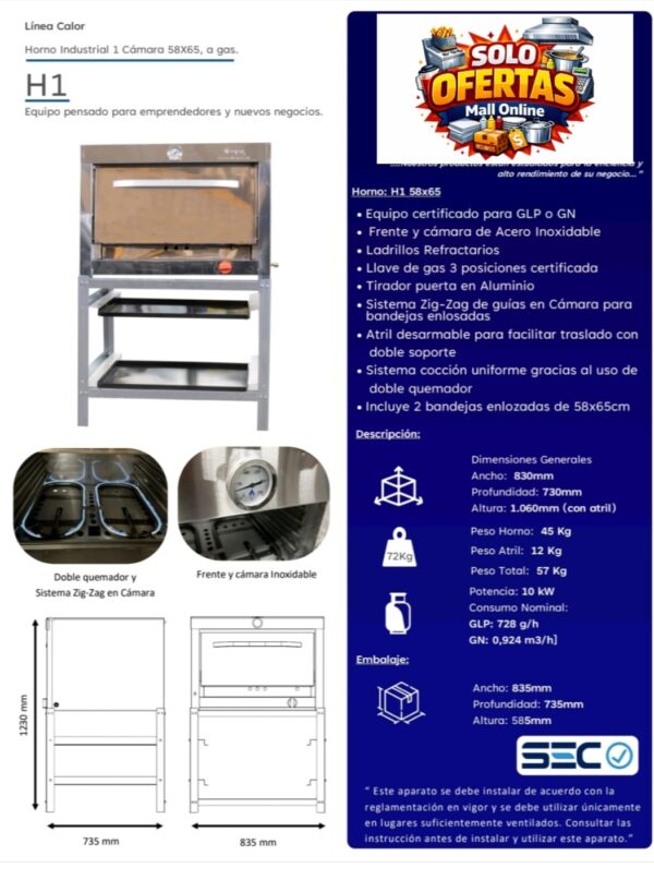 Horno 1 camara 58x65