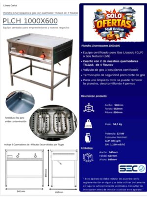 plancha churrasquera 1000x600 acero certificada Plancha Churrasquera 1000x600 full acero Certificada Gas Licuado/natural