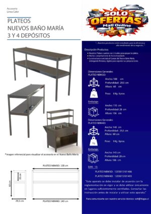 Plateo para baño maria doble modulo 3 y 4 depositos