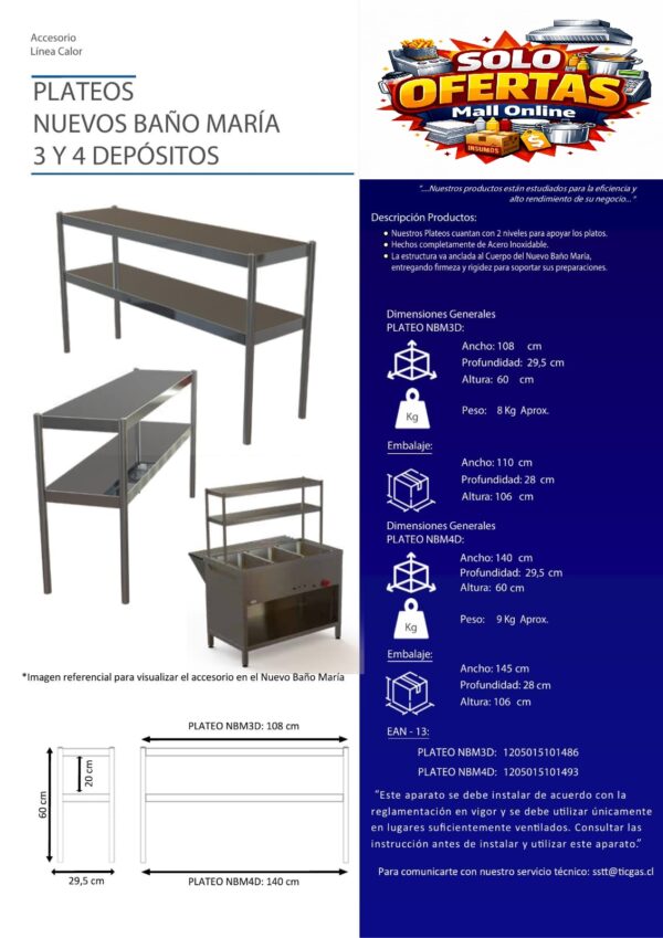 Plateo para baño maria doble modulo 3 y 4 depositos